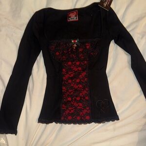 Elegant Black and Red Lace Women's Top
